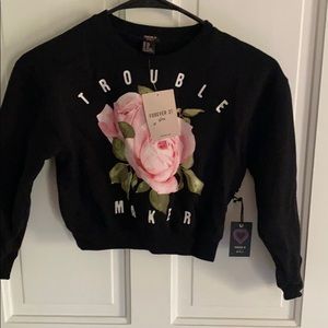 Forever 21 girls black sweatshirt with rose